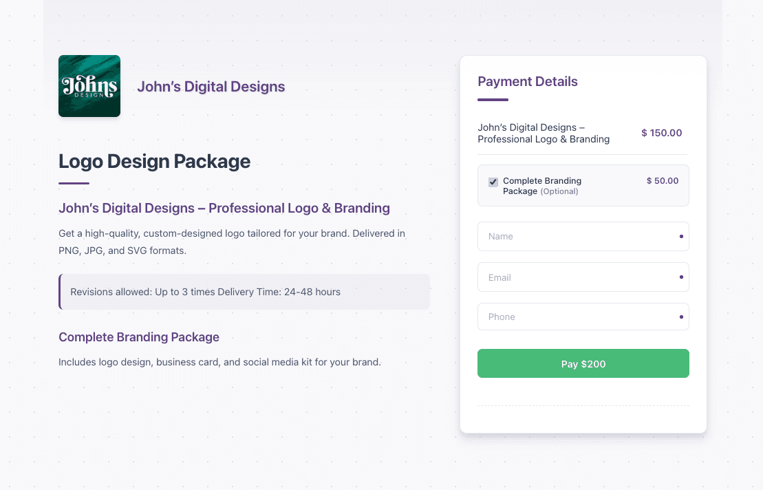 Screenshot of a Resmic payment page